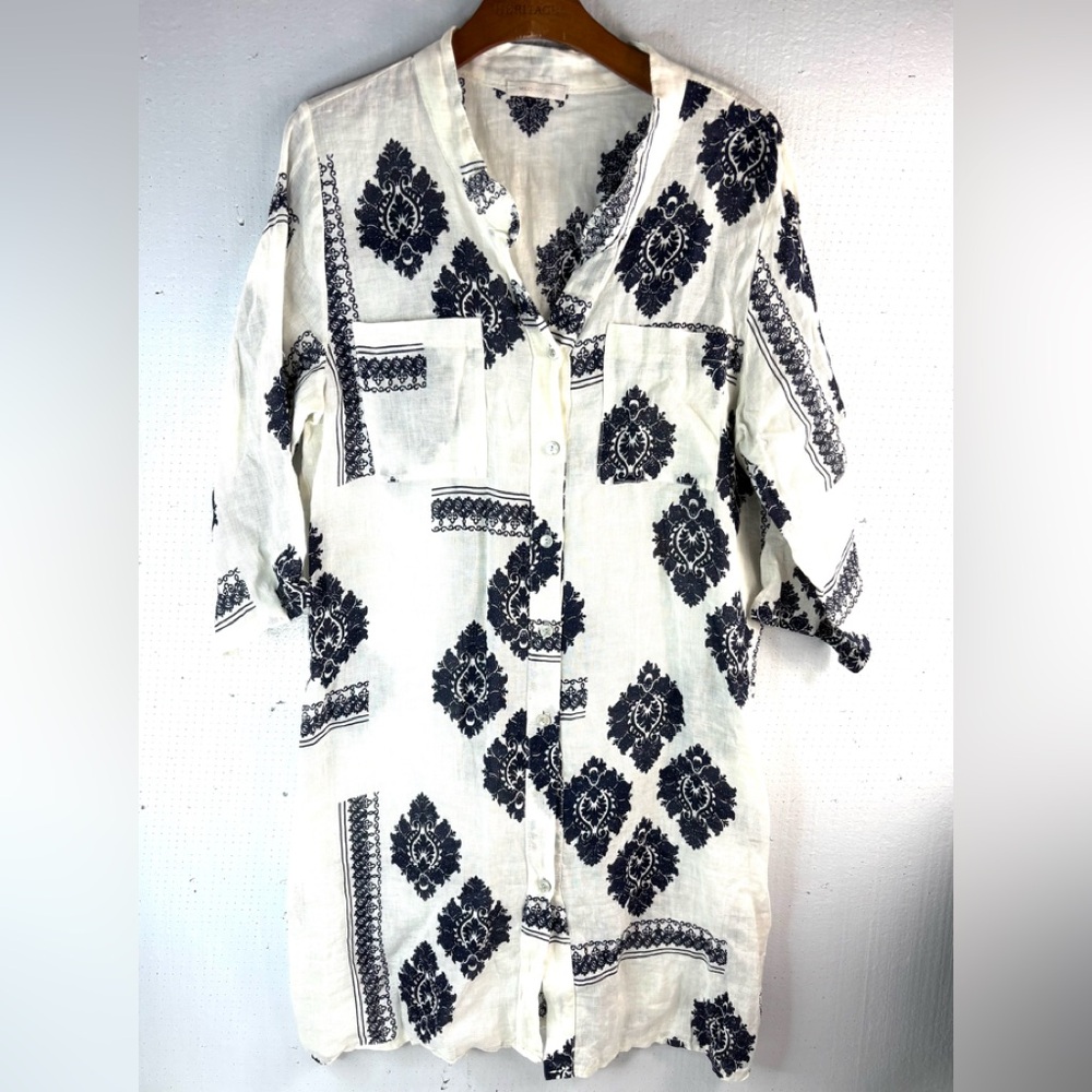 Millio Milano S Italian Linen Pocketed Button Down Shirt Dress